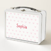 女パーソナライズされた子名ピンクハート幼稚園 メタルランチボックス (正面)