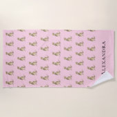 女パーソナライズされた子名恐竜 ビーチタオル (正面)