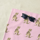 女パーソナライズされた子名恐竜 ビーチタオル (インサイチュ)