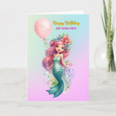 女パーソナライズされた子用の甘い人魚誕生日カード カード (正面)