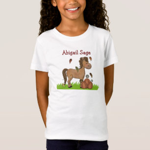 女パーソナライズされた子用の馬とカボチャのTシャツ Tシャツ