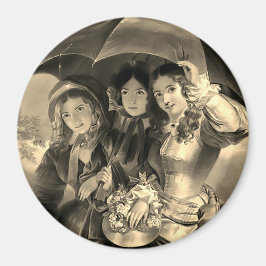 女ビクトリアンの傘の雨の女のビクトリアン子のヴィンタグ マグネット