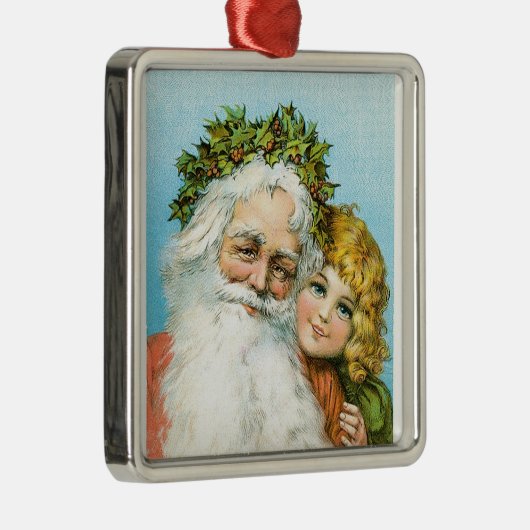 女ビクトリアンの子とサンタ メタルオーナメント (右)
