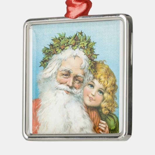 女ビクトリアンの子とサンタ メタルオーナメント (左)