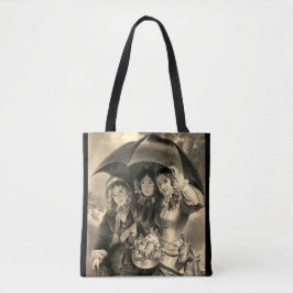 女ビクトリアンの子の傘の雨の日のビクトリアン女性 トートバッグ