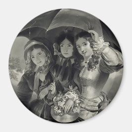 女ビクトリアンの子の傘の雨の日のビクトリアン女性 マグネット