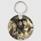 女ビクトリアンの子の傘の雨の日セピア金ゴールド キーホルダー (正面)