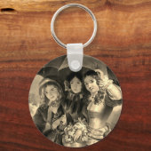 女ビクトリアンの子の傘の雨の日セピア金ゴールド キーホルダー (正面)