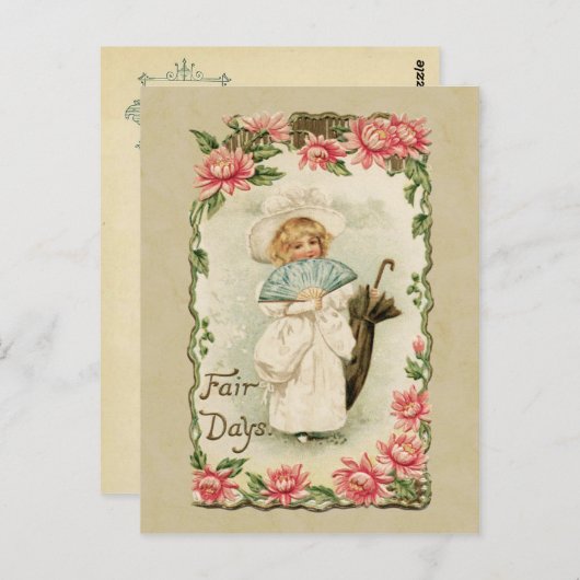 女ビクトリアンの子フェア日ヴィンテージ再生 ポストカード (正面/裏面)