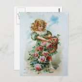 女ビクトリアンの子(バラ) ポストカード (正面/裏面)