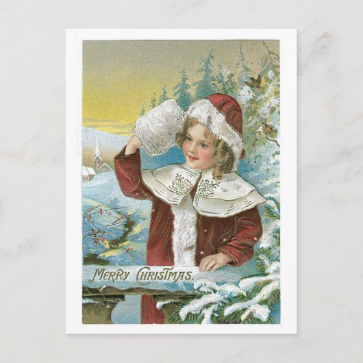 女ビクトリアンの子 – メリークリスマス シーズンポストカード (正面)