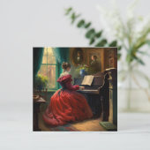 女ビクトリアンの遊ピアノ油絵 カード (スタンド正面)