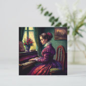 女ビクトリアンの遊ピアノ油絵 カード (スタンド正面)