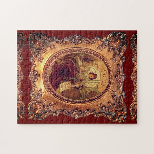 女ビクトリアンエレガント写真枠金ゴールド赤 ジグソーパズル (横)