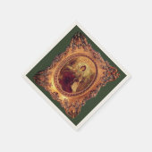 女ビクトリアンエレガント枠の緑金ゴールド スタンダードカクテルナプキン (角)