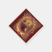 女ビクトリアンエレガント枠ブルゴーニュ赤金ゴールド スタンダードカクテルナプキン (角)