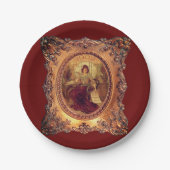 女ビクトリアンビクトリアンエレガント枠金ゴールド赤 ペーパープレート (正面)