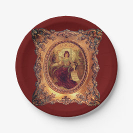 女ビクトリアンビクトリアンエレガント枠金ゴールド赤 ペーパープレート