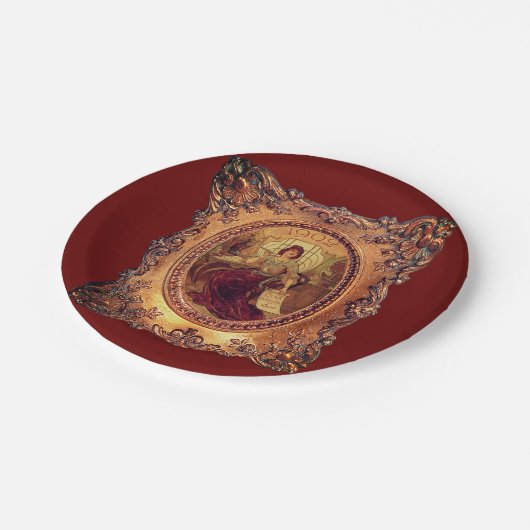 女ビクトリアンビクトリアンエレガント枠金ゴールド赤 ペーパープレート (アングル)