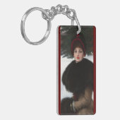 女ビクトリアン冬シーンポートレート赤い白 キーホルダー (正面左)