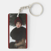 女ビクトリアン冬シーンポートレート赤い白 キーホルダー (裏面)