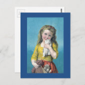 女ビクトリアン子と子猫 ポストカード (正面/裏面)