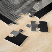 女ビクトリアン子傘の雨の日白黒 ジグソーパズル (側面)