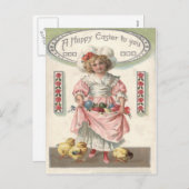 女ビクトリアン子色彩の鮮やか色のイースター卵バラ シーズンポストカード (正面/裏面)