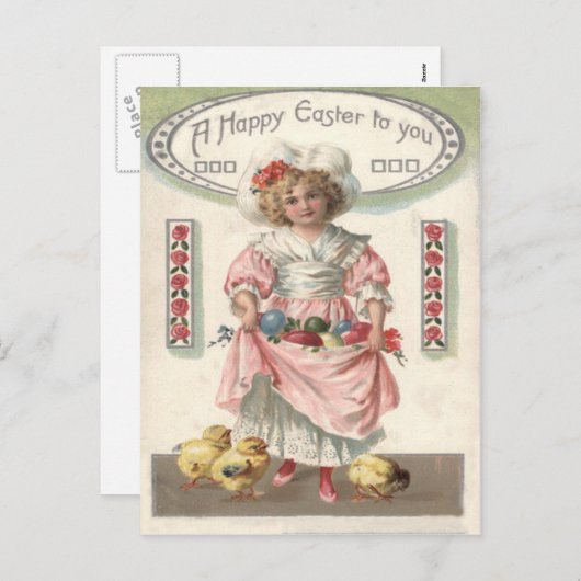 女ビクトリアン子色彩の鮮やか色のイースター卵バラ シーズンポストカード (正面/裏面)