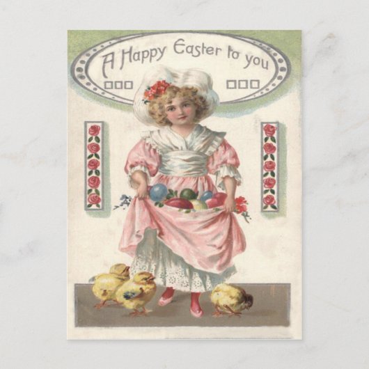 女ビクトリアン子色彩の鮮やか色のイースター卵バラ シーズンポストカード (正面)