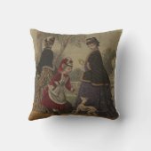 女ビクトリアン性の女の子と犬を散歩に クッション (裏面)