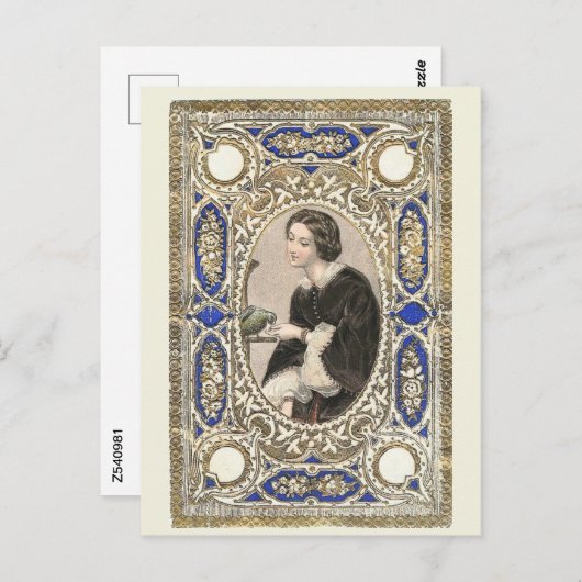 女ビクトリアン性の食べ物を与え鳥ヴィンテージスタイル ポストカード (正面/裏面)