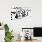 女ビクトリアン性スキーヤー、白黒ヴィンテージ ポスター (ホームオフィス)