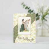 女ビクトリアン性ハープシャムロック金ゴールド ポストカード (スタンド正面)