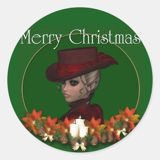 女ビクトリアン性 – Merry Christmas Stickers ラウンドシール (正面)