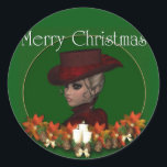 女ビクトリアン性 – Merry Christmas Stickers ラウンドシール<br><div class="desc">あなたのカー飾ド、パッケージ、スクラップブック作りページなどへの素敵なシール！</div>