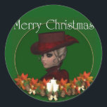 女ビクトリアン性 – Merry Christmas Stickers ラウンドシール<br><div class="desc">あなたのカー飾ド、パッケージ、スクラップブック作りページなどへの素敵なシール！</div>