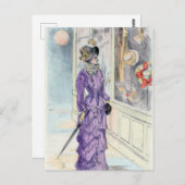 女ビクトリアン紫ドレスウィンドウショッピング ポストカード (正面/裏面)