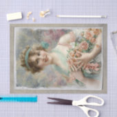 女ビクトリアン色数々の背景ピンクのバラ 薄葉紙 (クラフト)