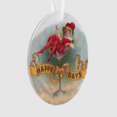 女ビクトリアン赤シャンパンハッピー オーナメント (正面)