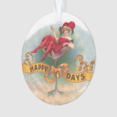 女ビクトリアン赤シャンパンハッピー オーナメント (正面)