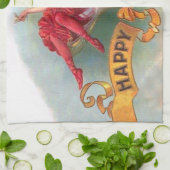 女ビクトリアン赤シャンパンハッピー キッチンタオル (折り畳み)