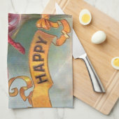 女ビクトリアン赤シャンパンハッピー キッチンタオル (四つ折り)