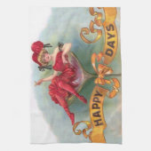 女ビクトリアン赤シャンパンハッピー キッチンタオル (縦)