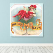 女ビクトリアン赤シャンパンハッピー キャンバスプリント (インサイチュ (ウッドフロア))