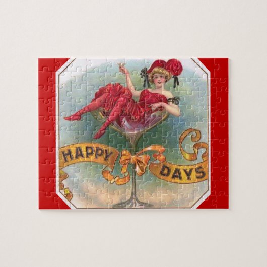 女ビクトリアン赤シャンパンハッピー ジグソーパズル (横)