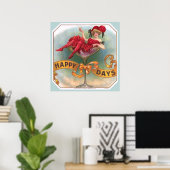 女ビクトリアン赤シャンパンハッピー ポスター (ホームオフィス)