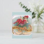 女ビクトリアン赤シャンパンハッピー ポストカード (スタンド正面)