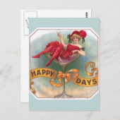 女ビクトリアン赤シャンパンハッピー ポストカード (正面/裏面)