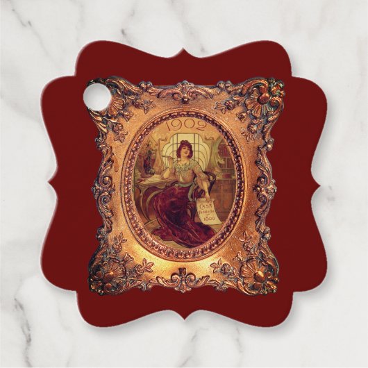 女ビクトリアン金ゴールドエレガントフレーム赤褐色 フェイバータグ (正面)